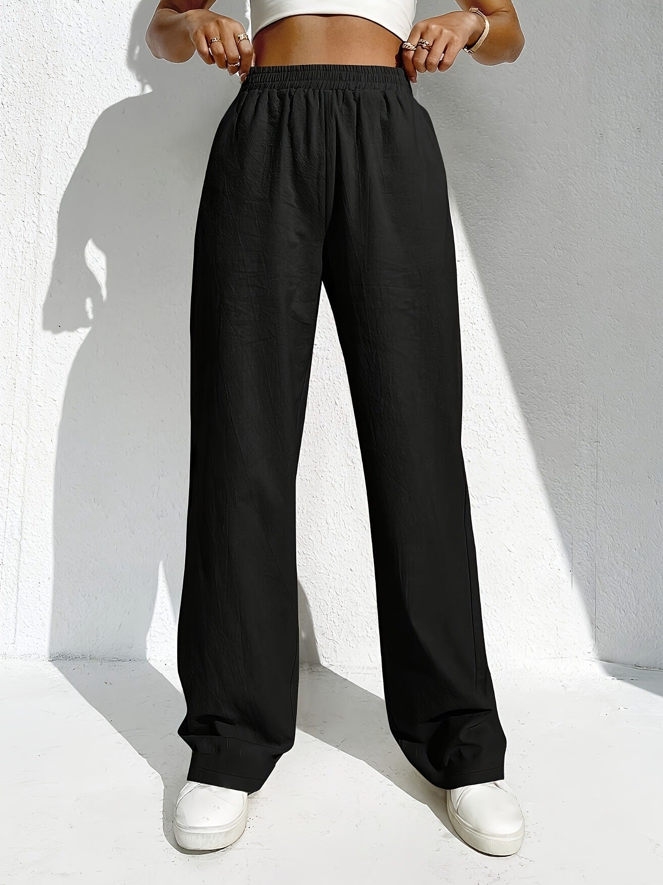 Women's Casual Draping Mid-waist Trousers Multi-pocket Wide-leg Pants