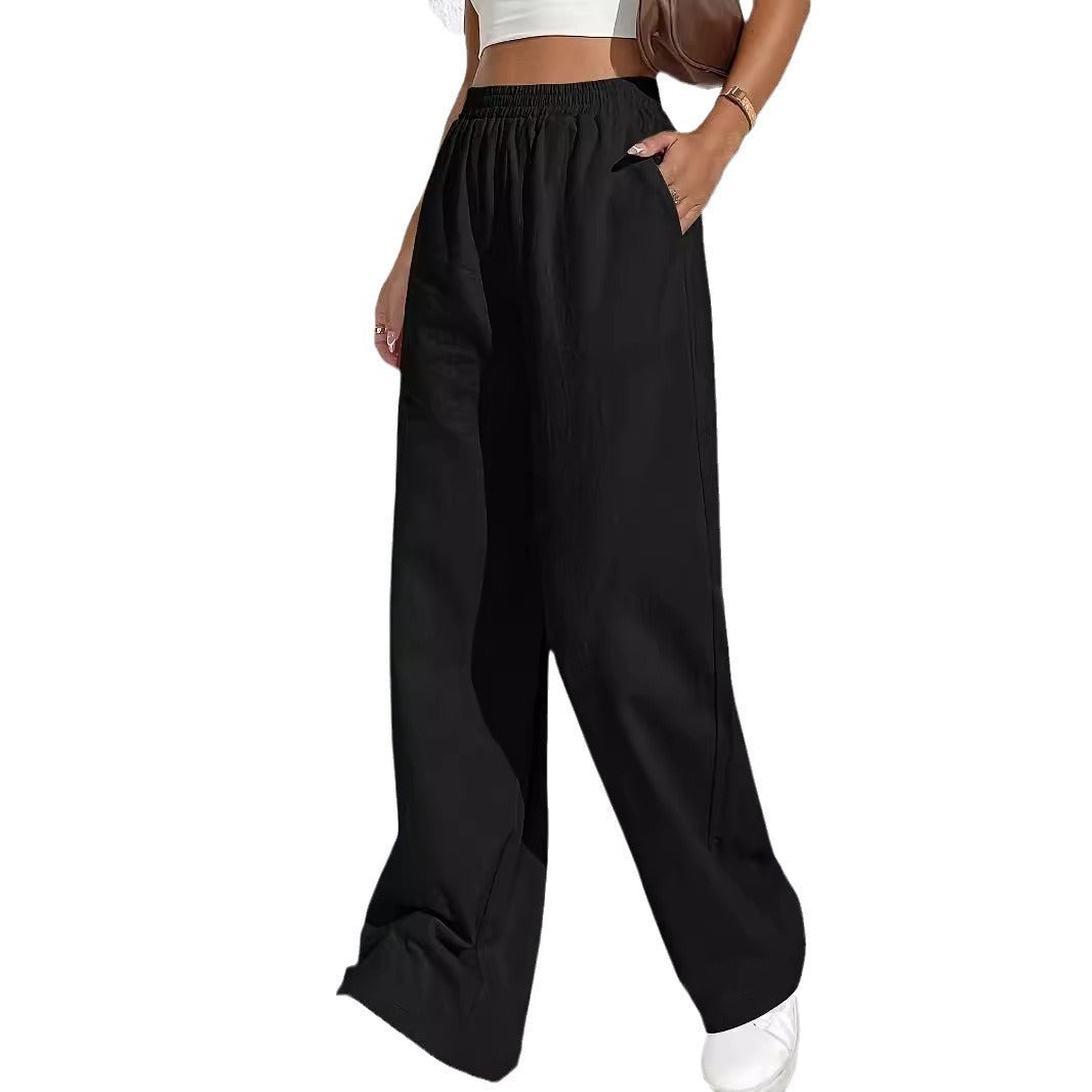 Women's Casual Draping Mid-waist Trousers Multi-pocket Wide-leg Pants