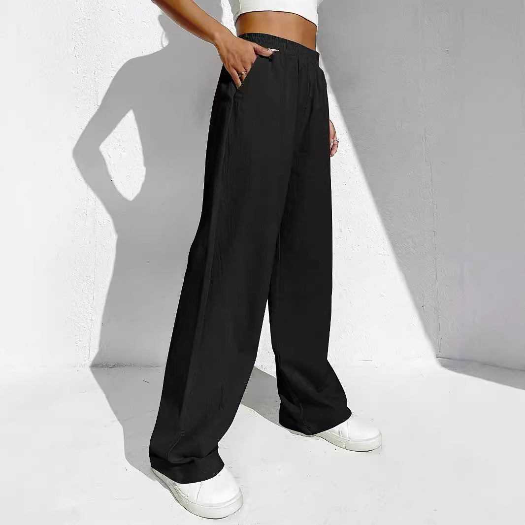 Women's Casual Draping Mid-waist Trousers Multi-pocket Wide-leg Pants