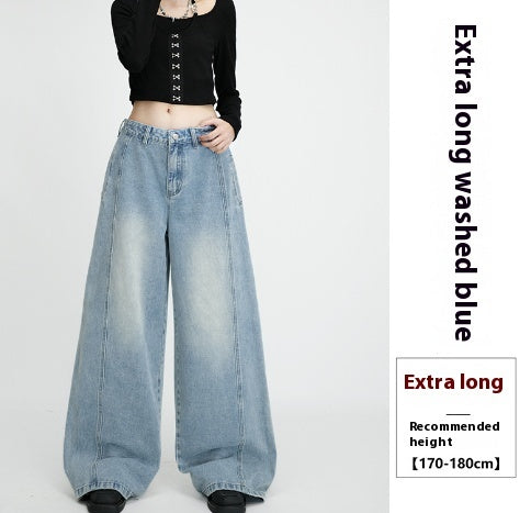 Loose Wide Leg Draping Mop Slimming High Waist Denim Trousers