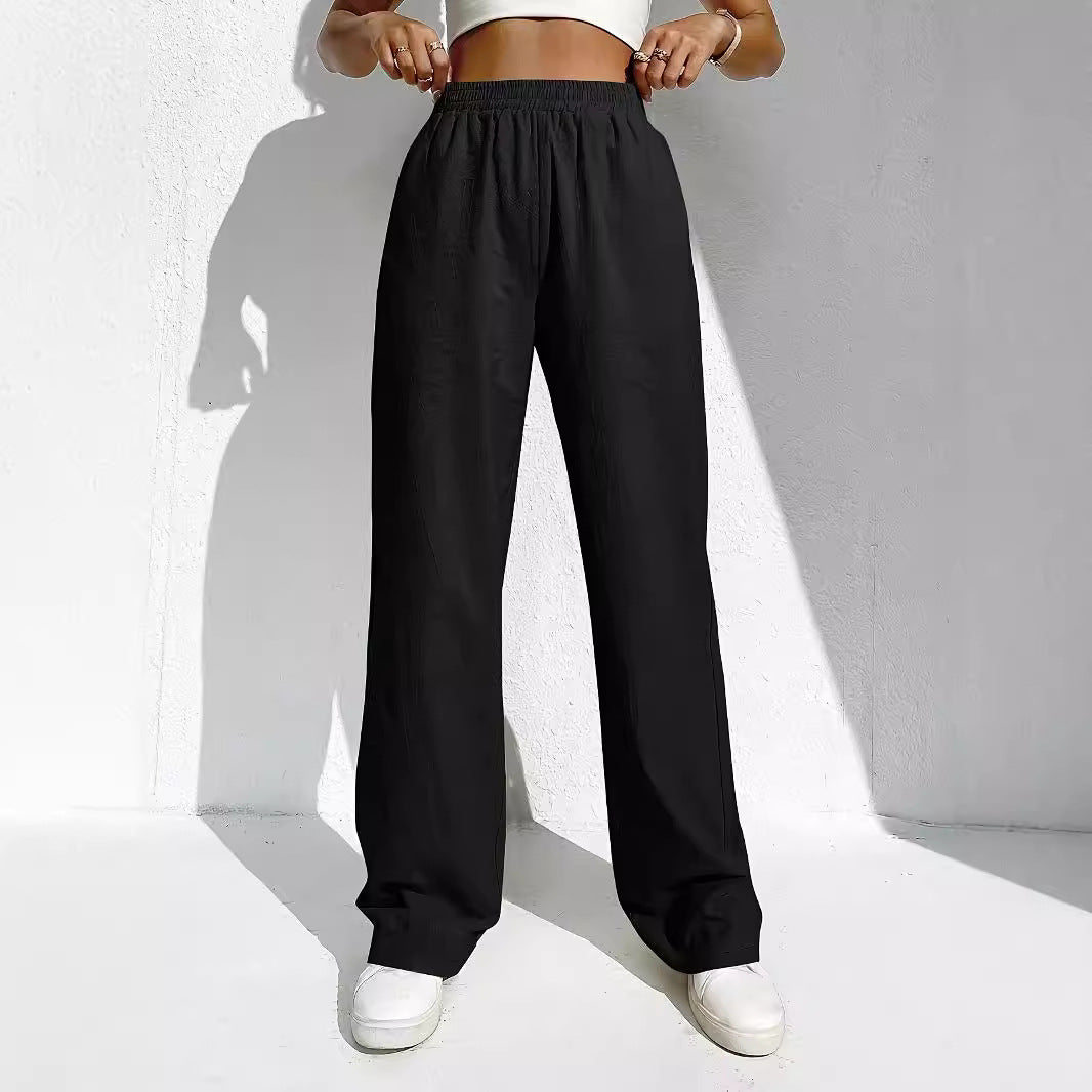 Women's Casual Draping Mid-waist Trousers Multi-pocket Wide-leg Pants