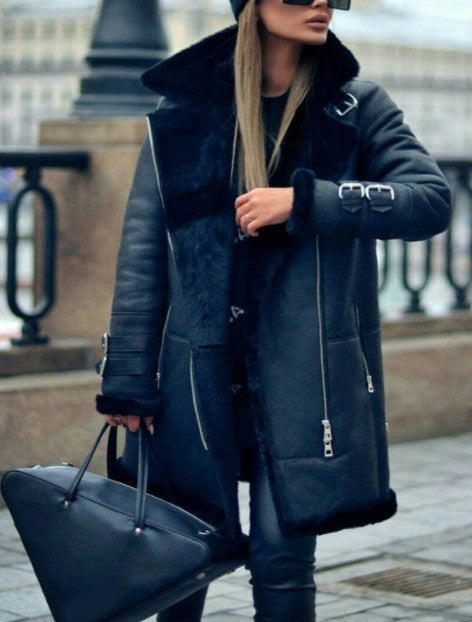 New PU Leather Extra Thick Coat Medium Length