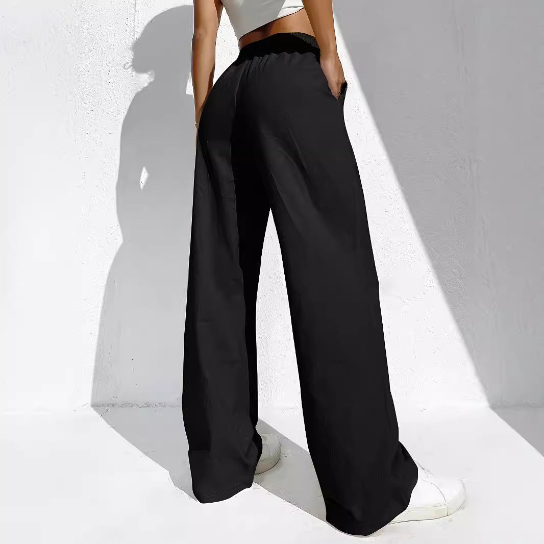Women's Casual Draping Mid-waist Trousers Multi-pocket Wide-leg Pants