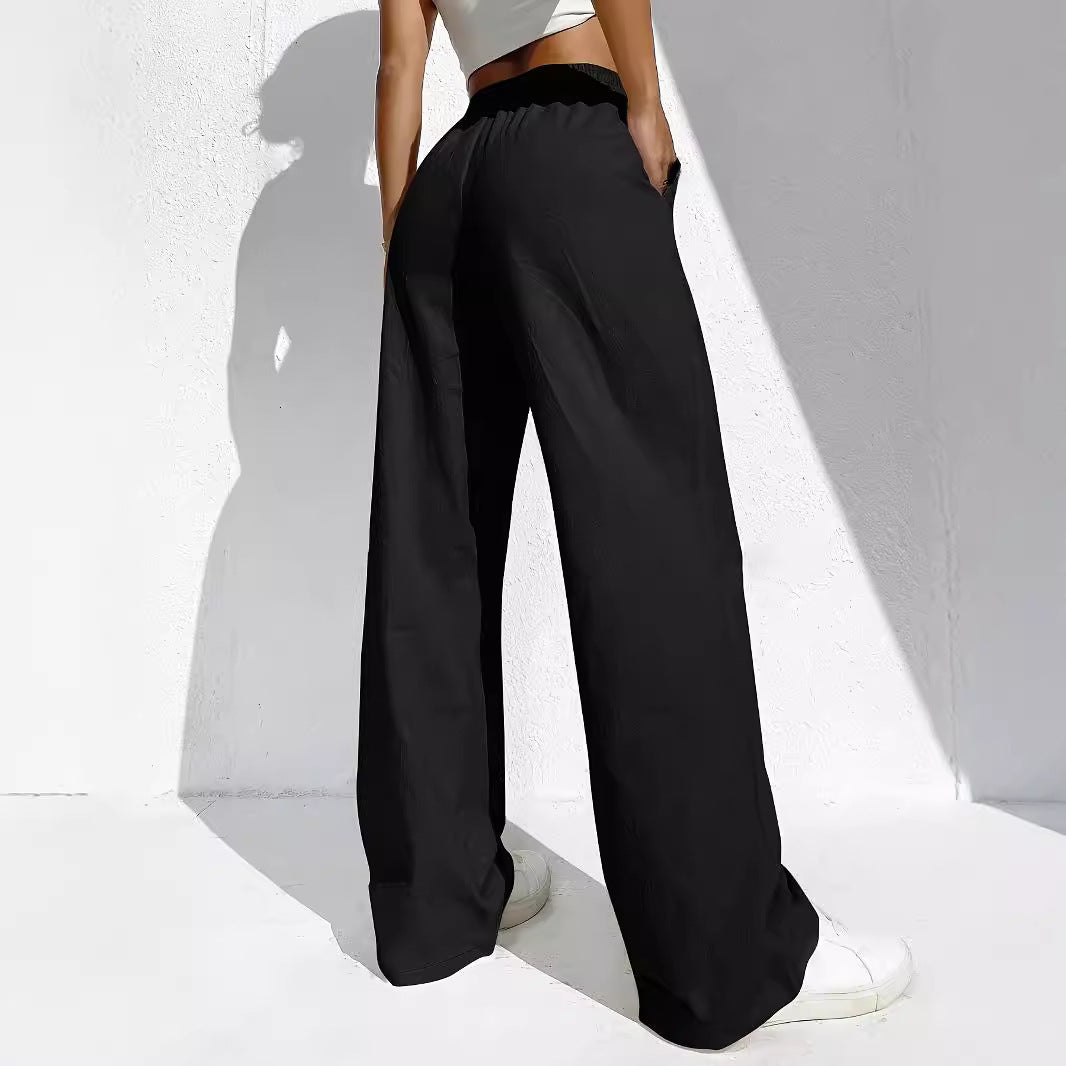 Women's Casual Draping Mid-waist Trousers Multi-pocket Wide-leg Pants